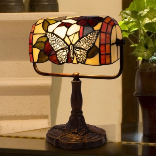 Hastings Home Hastings Home Tiffany Style Butterfly Bankers Lamp 244075YMR